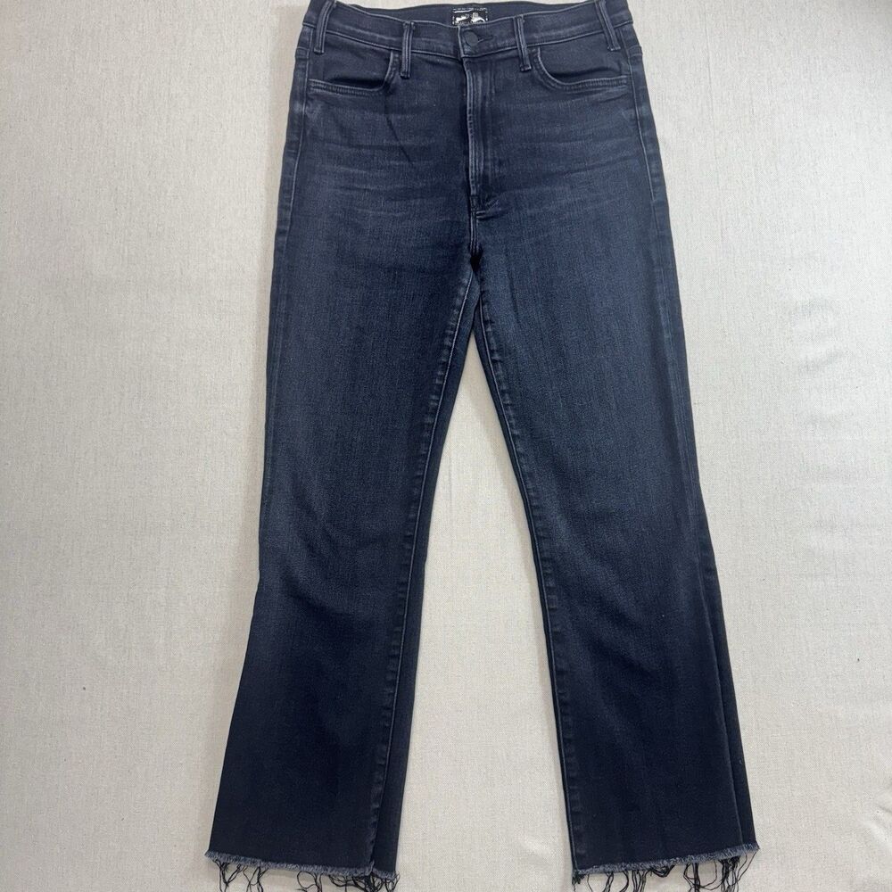 MOTHER The Hustler Ankle Fray Black Wash Denim Jeans size 31 Raw Hem